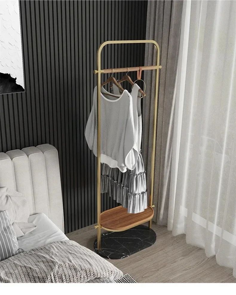 

Solid wood coat rack Light luxury stainless steel marble rack Bedroom floor hanger