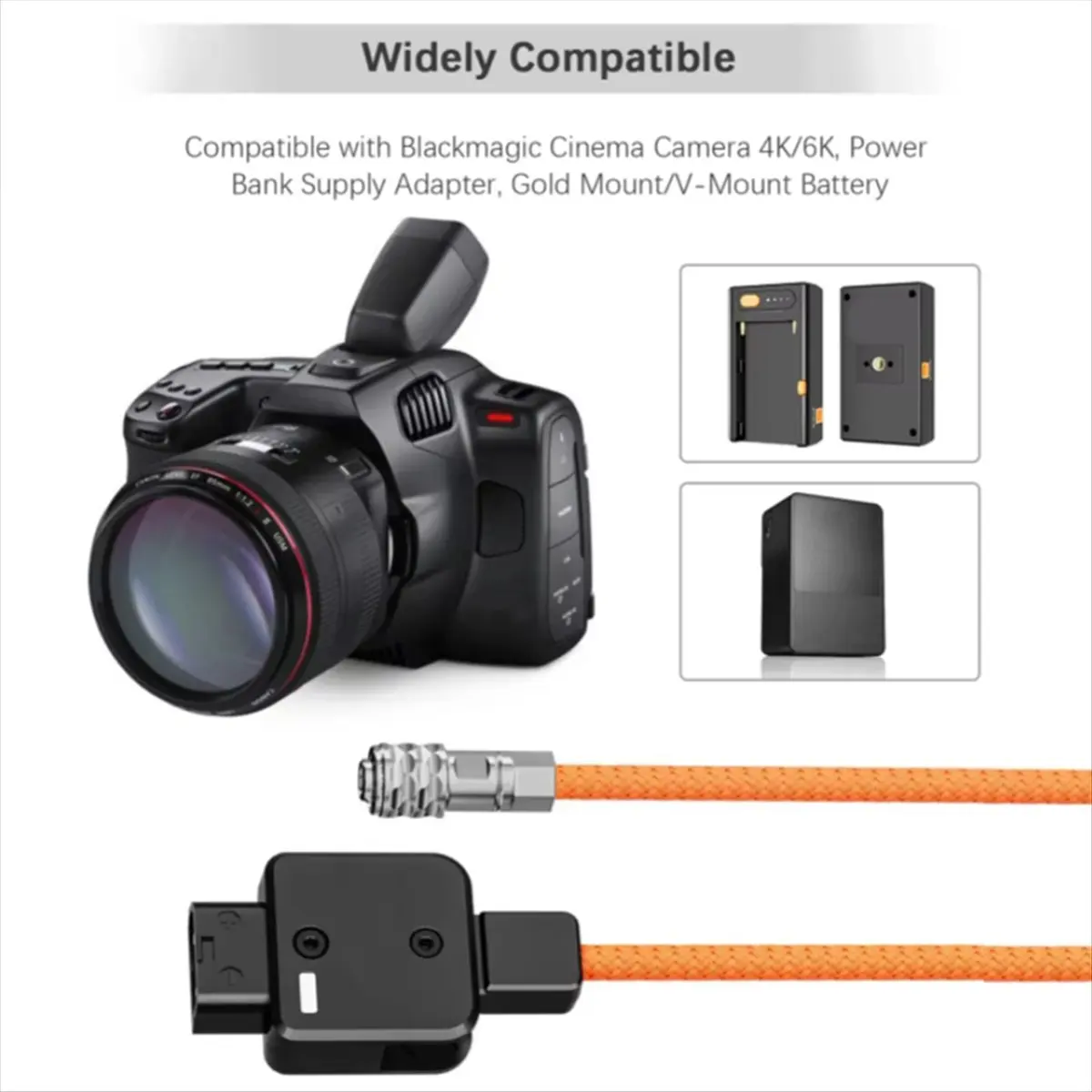 A49T DT- D-Tap to 2-Pin BMPCC Power Cable 60cm 180°Rotatable with Braided Wire for Pocket Cinema Camera 4K 6K