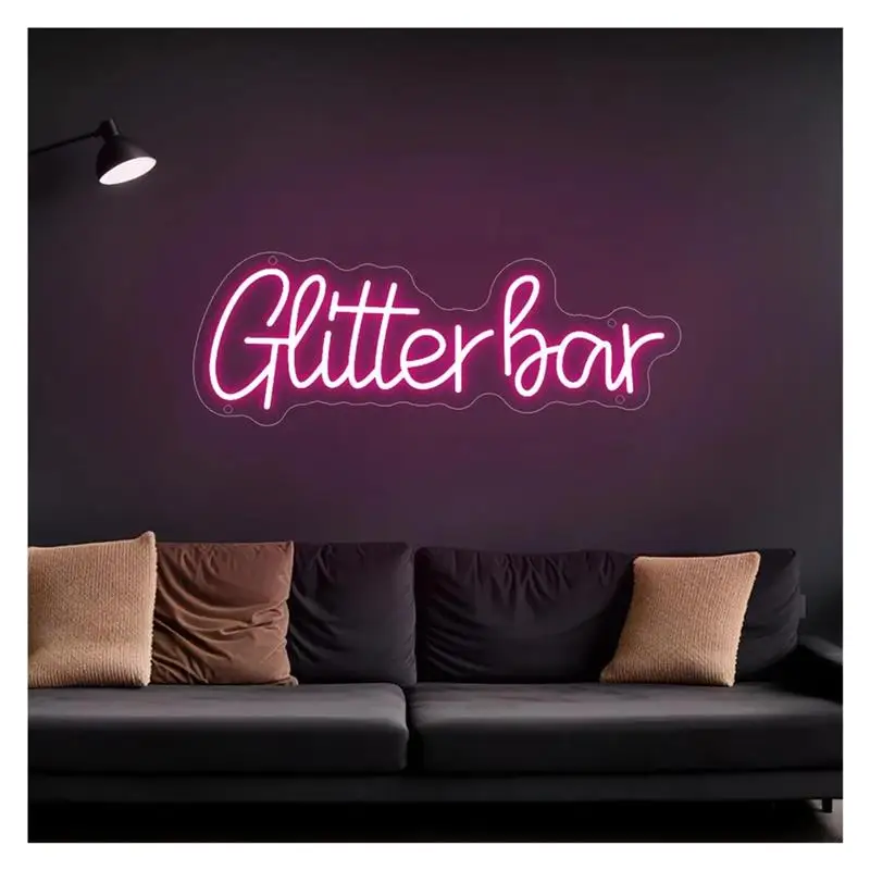 LED Glitter Bar Neon Sign, USB Powered Decor For & Themed Lounge 14.1cm×40cm