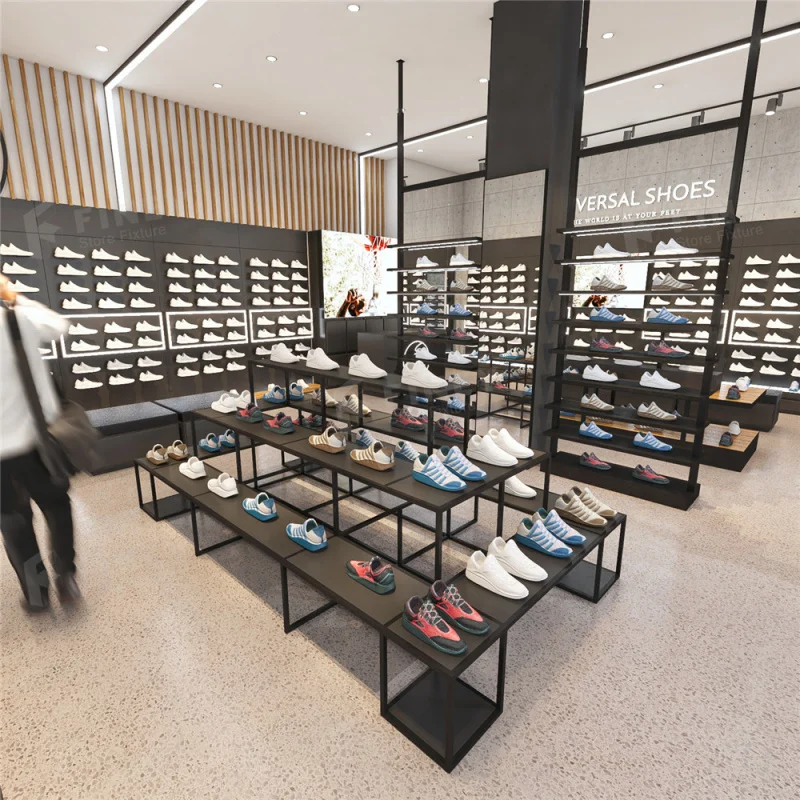 （customized）Modern Shoes Shop Interior Layout Decoration Design Customized Shoes Display Rack Counter Shops