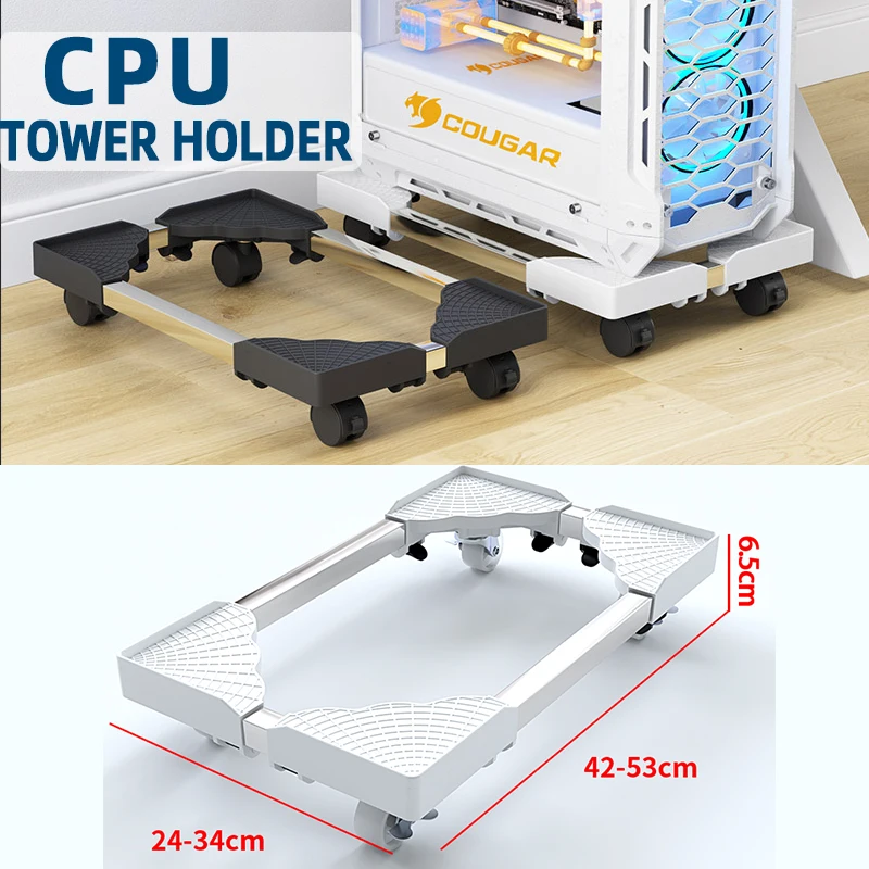 Adjustable CPU Tower Holder Mobile Wheels Computer Stand Forwith Rolling Caster Tower Fit Most PC Desk Accessories