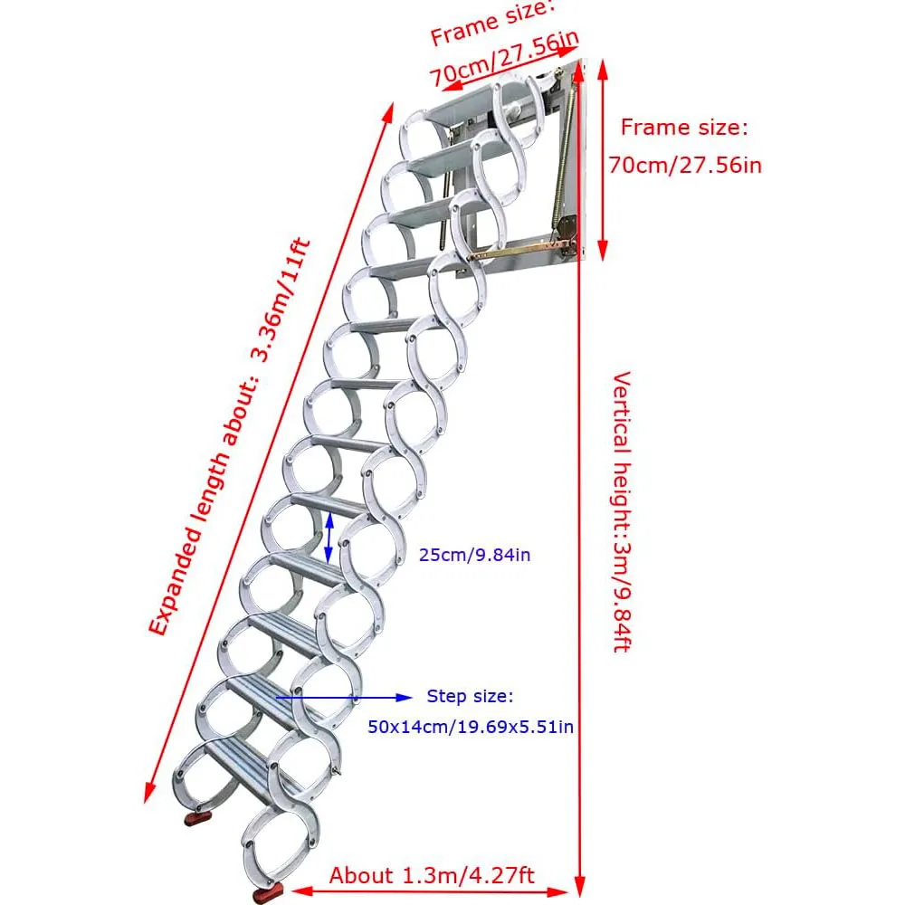 سلم علوي علوي سلالم قابلة للطي سلالم علية سحب للأسفل من الحائط مع هيكل مقص نوع مثبت على الحائط لتجديد المنزل