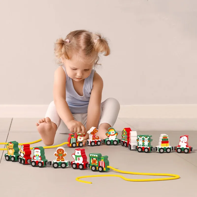 Christmas Wooden Magnetic Train Toy Xmas New Year Party Decoration Children Early Education Puzzle Toys Toy Car Kids Gifts