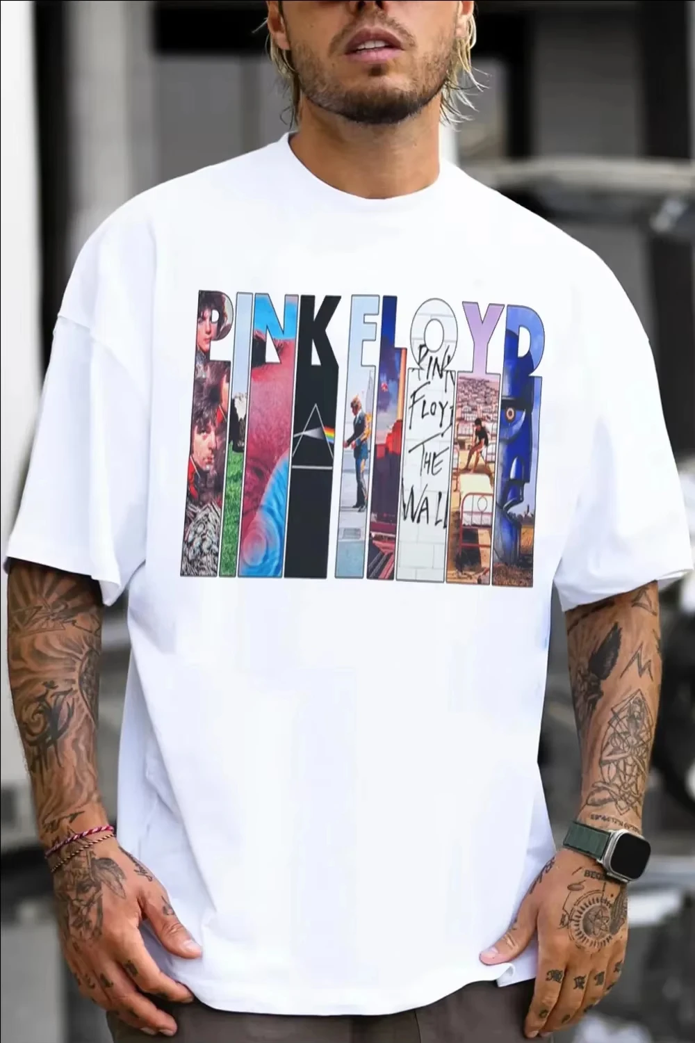 Unisex Fashion Brand Summer Short Sleeve Retro Graphic Cotton T-shirt With Pink Floyd Print T-shirt