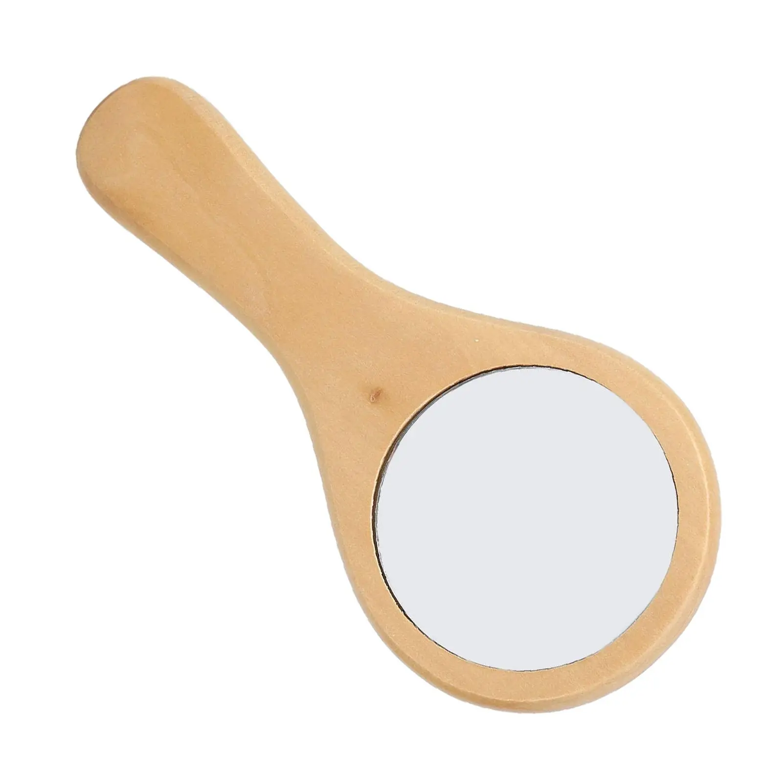 Miroir de maquillage portable avec poignée en bois, réflexion claire, conception ergonomique, prise en main confortable, parfait pour les cosmétiques et les voyages