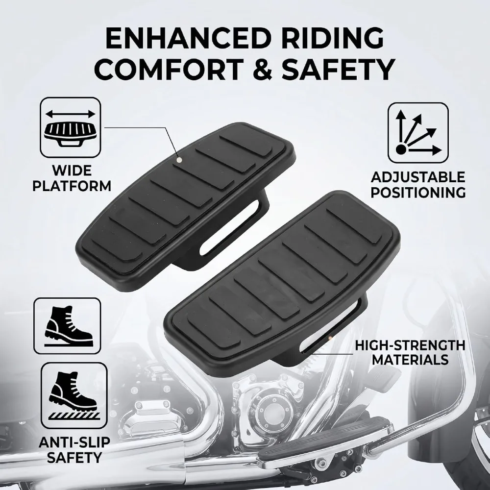 Adjustable Angle Motorcycle Floorboards Wide Design Black Finish Adjustable Floorboards Compatible Fit Rider Footboards