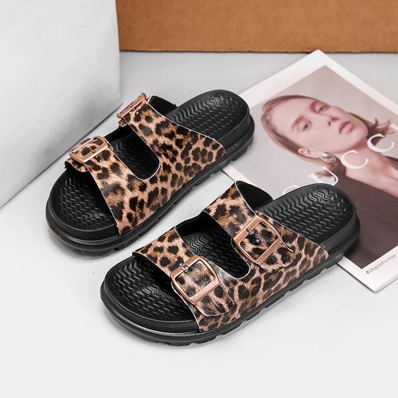 

Летние леопардовые тапочки в стиле ретро, женские роскошные дизайнерские шлепанцы с пряжкой, женские удобные женские тапочки на платформе, chanclas de mujer