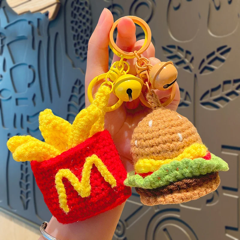 

Creative Plush Knit Burger Fries Simulation Food Key Chain Pendant Cartoon Delicious Fried Chicken Legs Cola Ice Cream Keyring