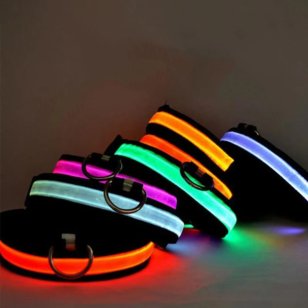 New Nylon Pet Collar LED Night Safety Flashing Glow In The Dark Dog Leash Dogs Luminous Fluorescent Pet Dog Collar Pet Products