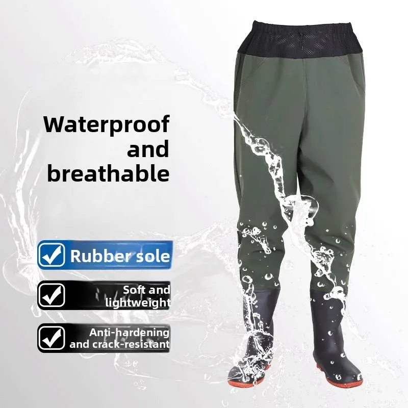 Thickened Waist-Length Overall Rain Pants with Boots Ultra-Light Fishing Waterproof Half-Body Rain Pants for Men And Women - view 4
