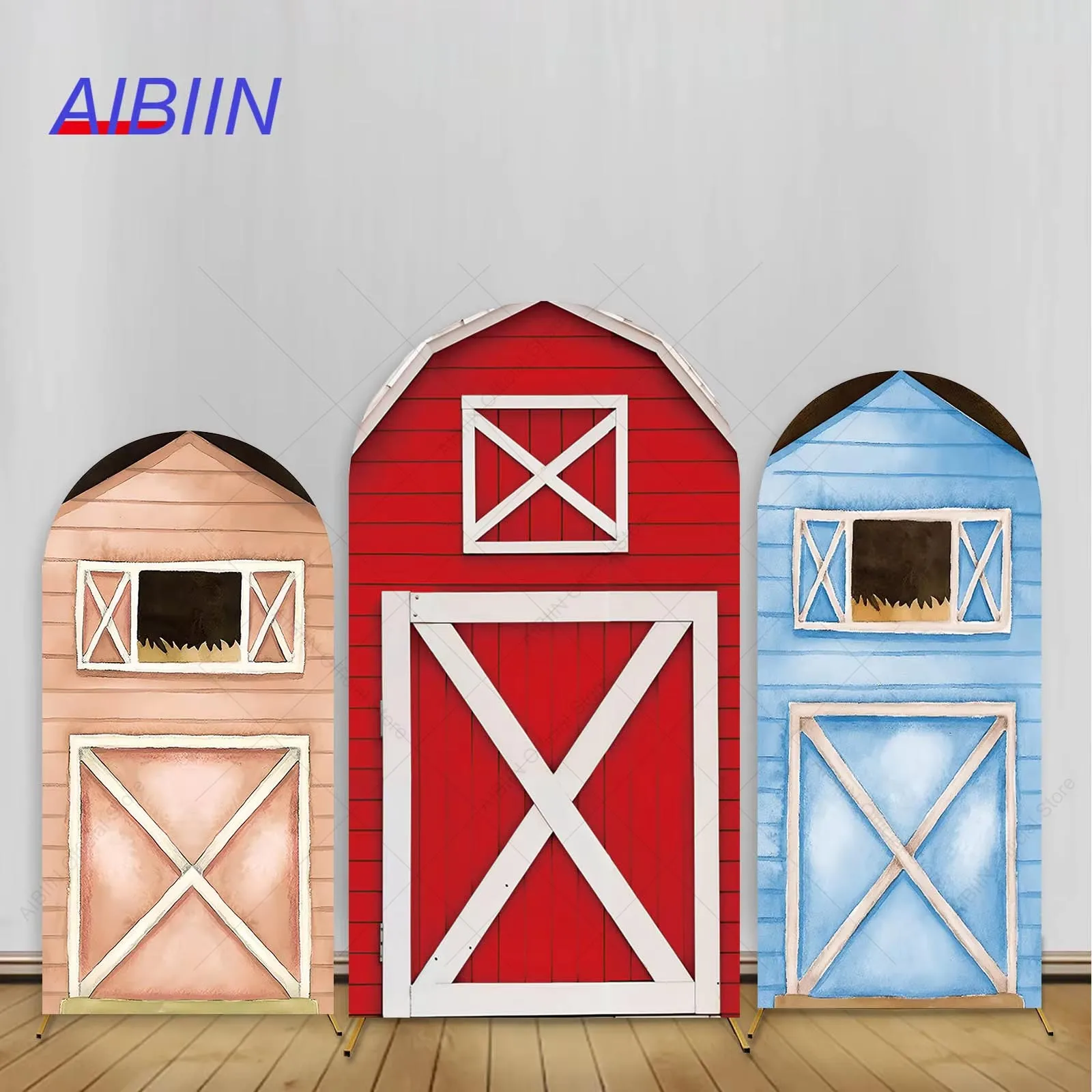 Farm Theme Arch Backdrop Cover Barn House Door Boy Girls Birthday Party Decor Red/Pink/Brown Baby Shower Photography Background