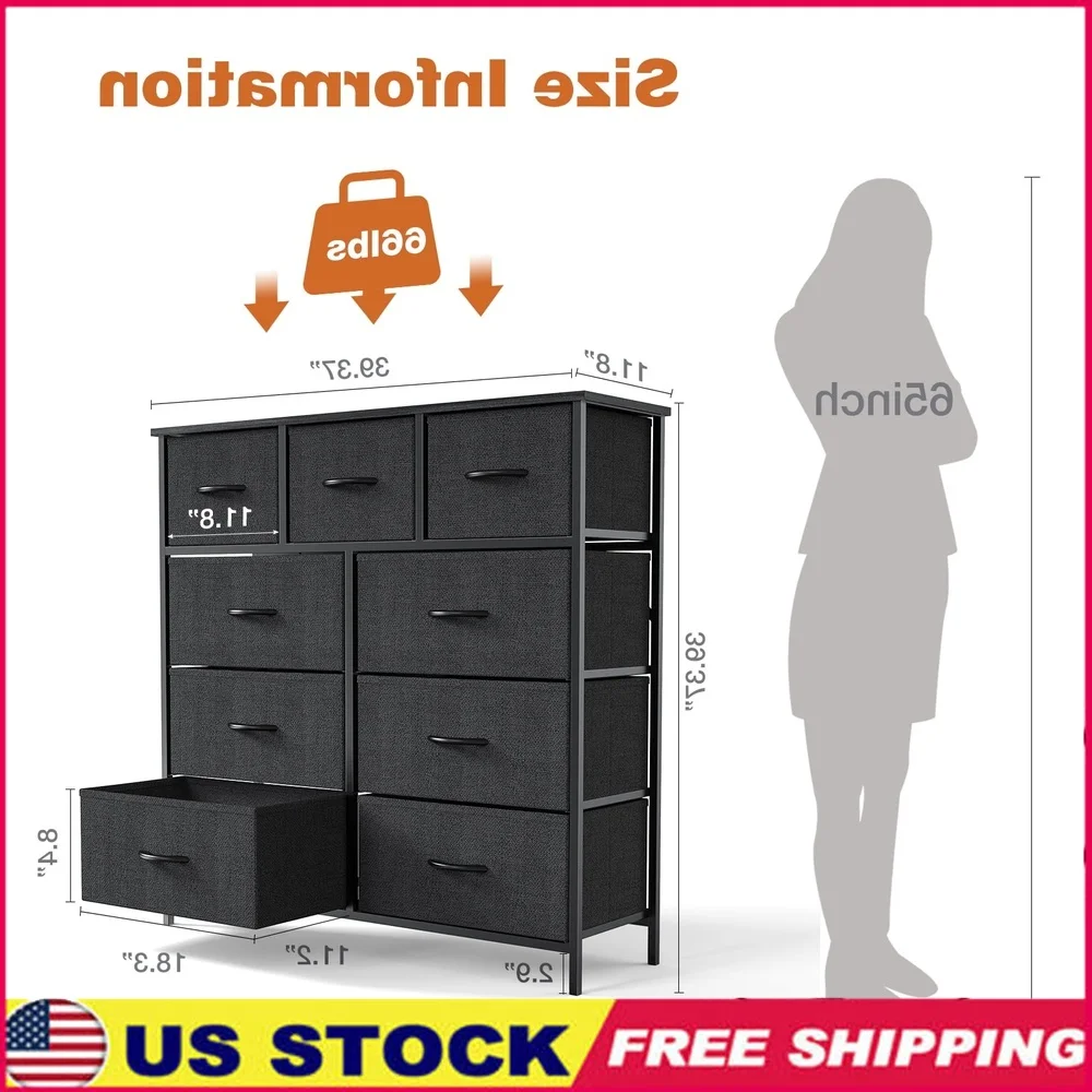 

9 Drawer Dresser with Metal Frame Fabric Storage Unit Bedroom Living Room Versatile TV Stand Toy Cabinet Easy Clean