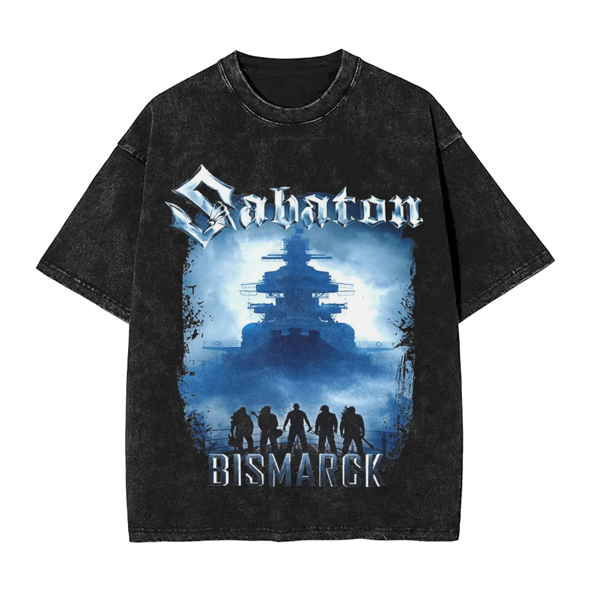 S-Sabatoned Bismarck Movie Rock Band T Shirt Washed Style For Men Women Pure Cotton Tee Shirts Clothes