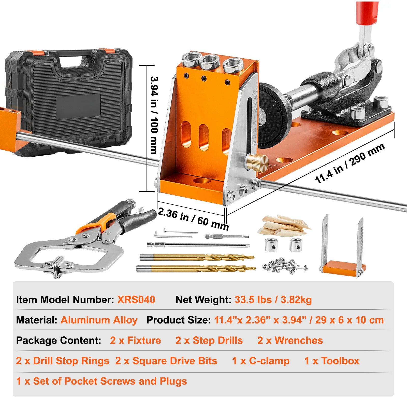 SucceBuy Pocket Hole Jig Kit Verstelbaar en eenvoudig te gebruiken Pocket Hole Jig-systeem met trapvormige boren, sleutels, boorstopringen