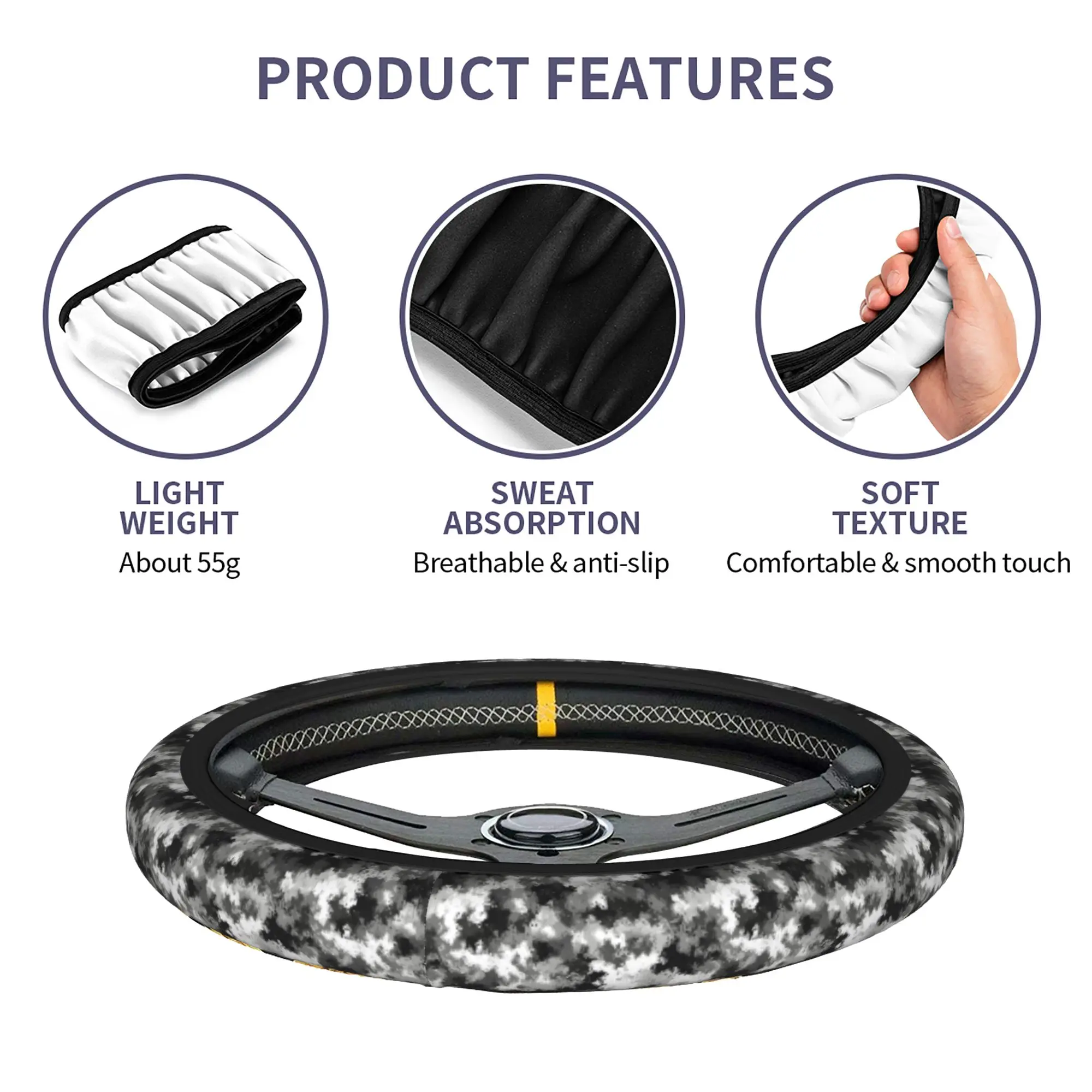Camo Camouflage Car Steering Wheel Cover 38cm Anti-slip  Auto Steering Wheel Protector Elastische Car Accessories - view 6