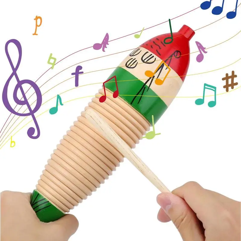 Toddler Musical Instruments Rhythm Toy Wooden Fish Frog Guiro Music Toys Baby Kid Child Early Educational Percussion With Mallet