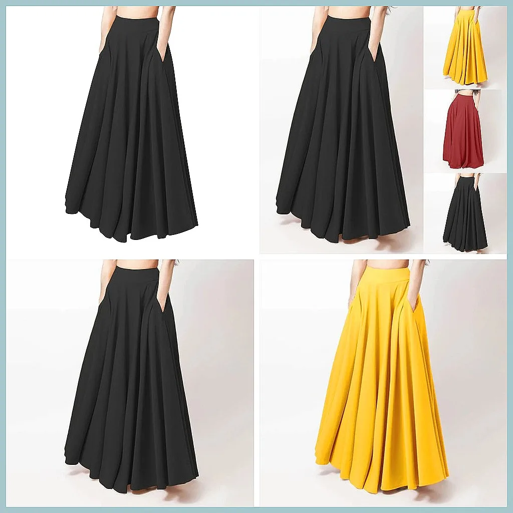 

Women's Chiffon Maxi Skirt with Elastic Waist - Flowy Loose Casual Long Skirt