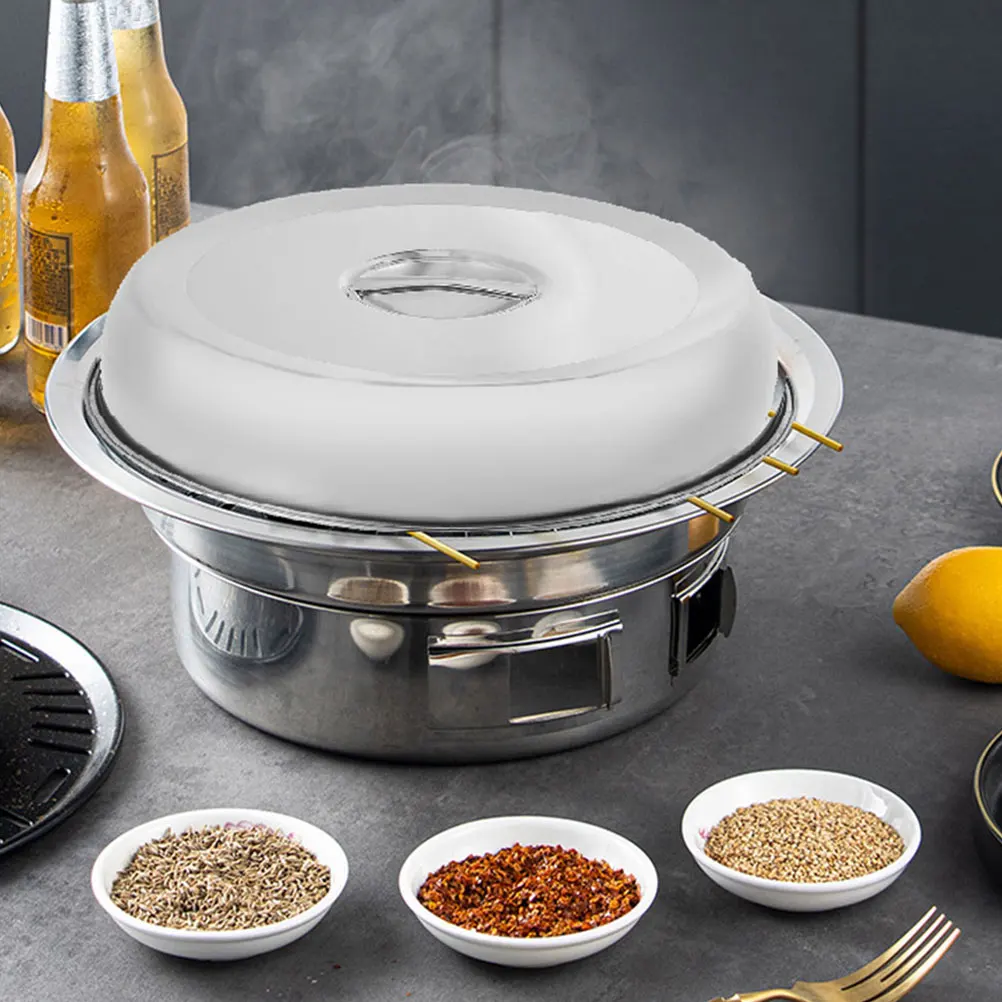 

1 Stainless Kitchen Bbq Lid Food Cover 24cm Round BBQ Grill Lid for Steak Kitchen Tool Food Dome Household Cookware