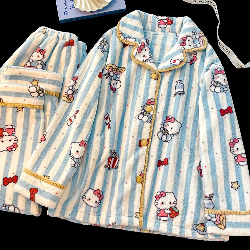 Sanrio couple pajamas cartoon Sanrio loungewear Hello Kitty couple suit warm women's two-piece suit new Hello Kitty pajamas