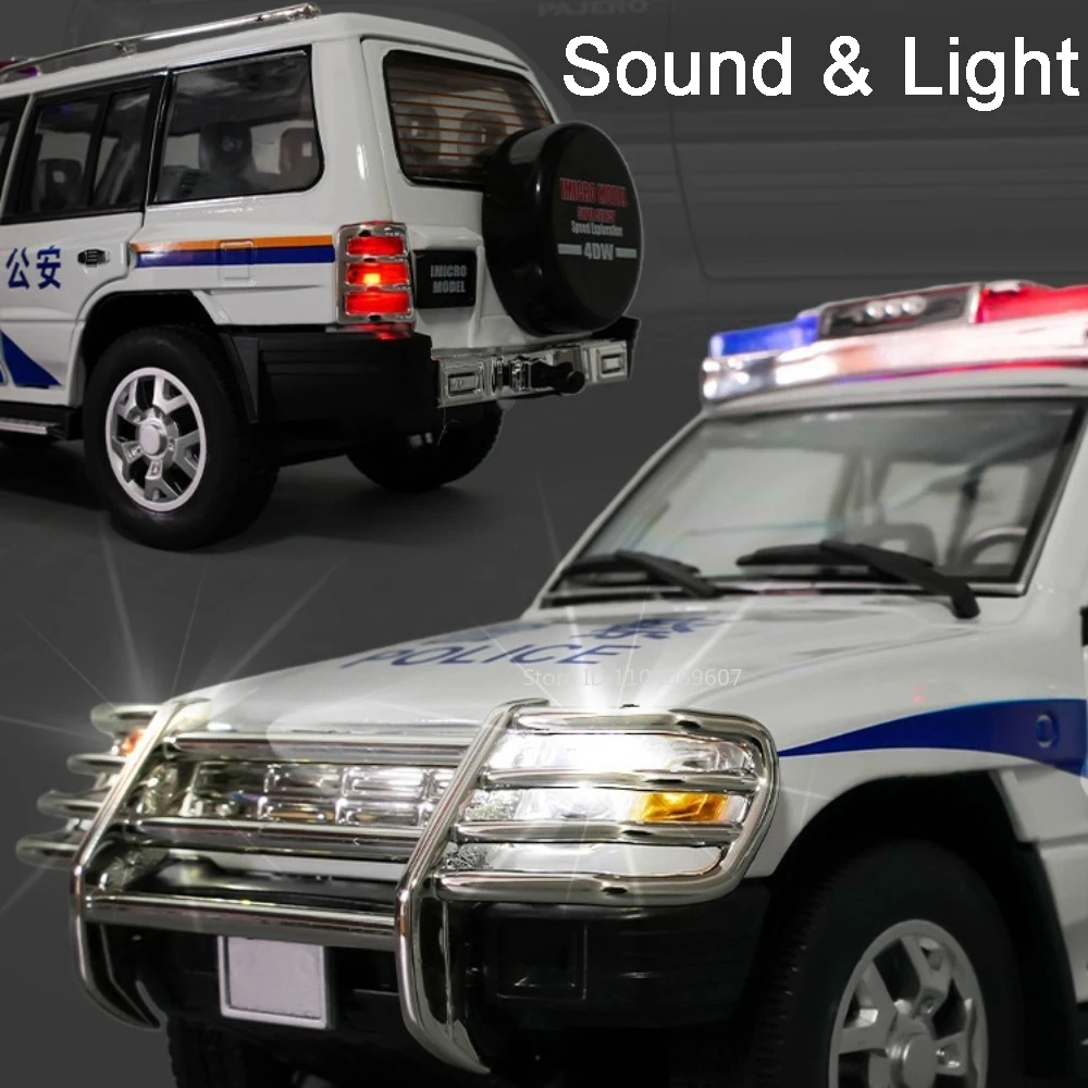 1:18 Mitsubishi Politieauto Model Speelgoed Metalen Diecast Land Range Rover Off-road Auto Geluid Licht Deuren Geopend pull Back Kids Geschenken