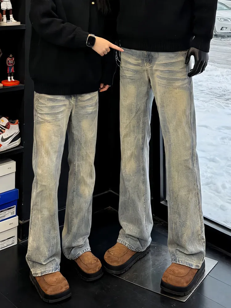 

American Retro Bamboo Pattern Men's Slim Fit Jeans Straight Leg Casual Long Trousers Wear Resistant Youth Fashion