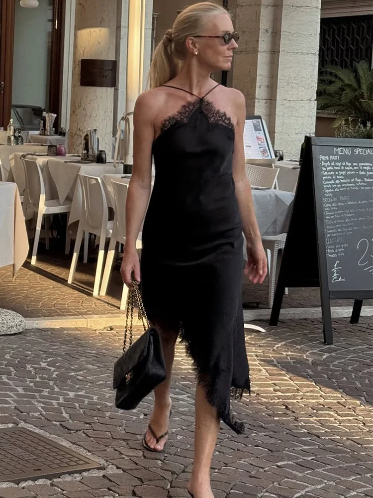 

Trendix Asymmetry Lace Dress For Women Black Sexy Off Shoulder Slim Short Dresses Ladies Vacation Party Club Beach Mini Dress