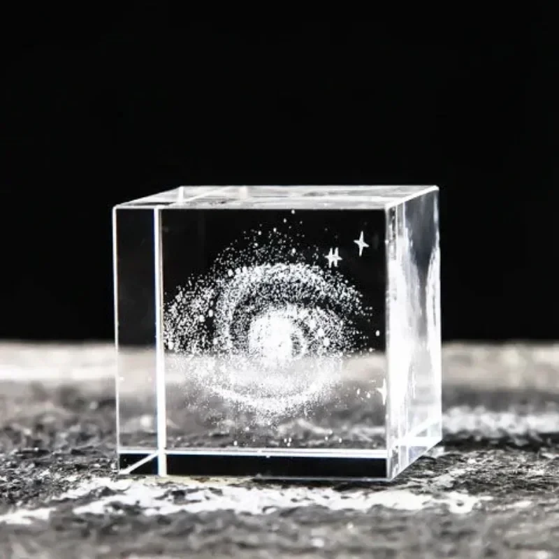 2.4 Inch Crystal Cube 3d Laser Crystal Paperweight Moon Solar System Clouds Cubic Heart Shaped Desktop Creative Gift Ornaments