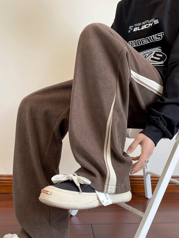 

Мужские вельветовые спортивные брюки в американском ретро-стиле с полосатым поясом-шнурком, свободные прямые брюки с широкими штанинами, весенне-осенняя повседневная одежда