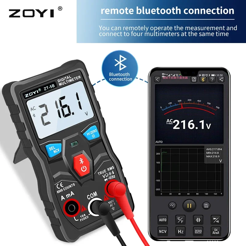 ZOYI ZT-5B cyfrowy multimetr Bluetooth profesjonalny Tester AutoRange woltomierz AC/DC amperomierz elektryk miernik podłączyć