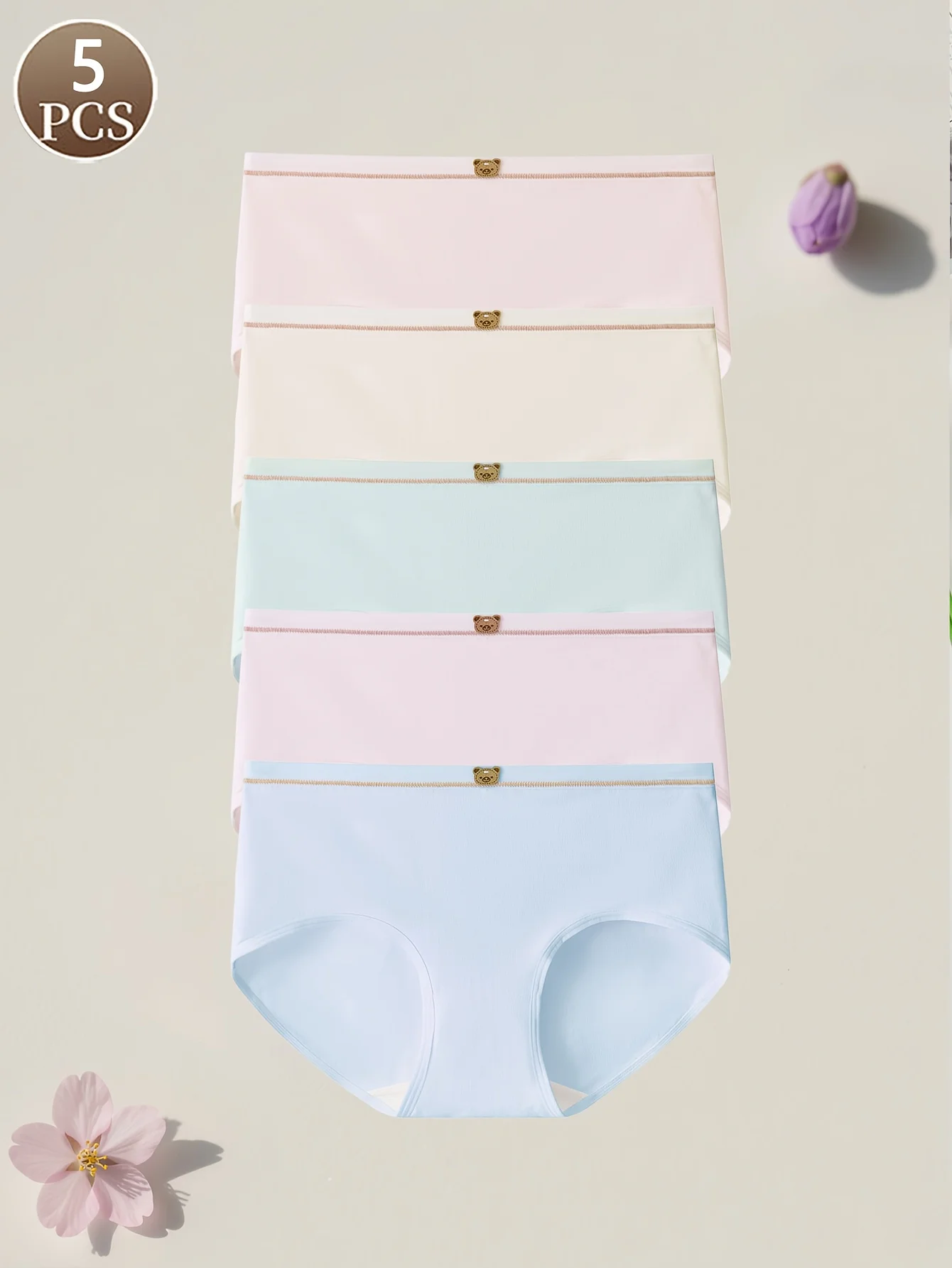 Bragas de algodón con bonito oso para mujer, bragas informales, deportivas, cómodas y suaves de cintura media, 5 uds.