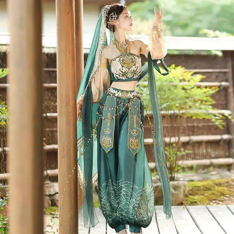 

Exquisite Embroidered Tassel Decorative Dance Performance Costume 2025 Chinese Style Girl Dunhuang Exotic Hanfu Top Pants Set