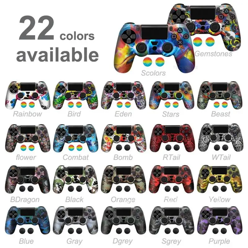 

Skin Silicone Case for PS4 Controller Gamepad Cover Protective for Playstation 4 Joystick with LED Light Bar Sticker