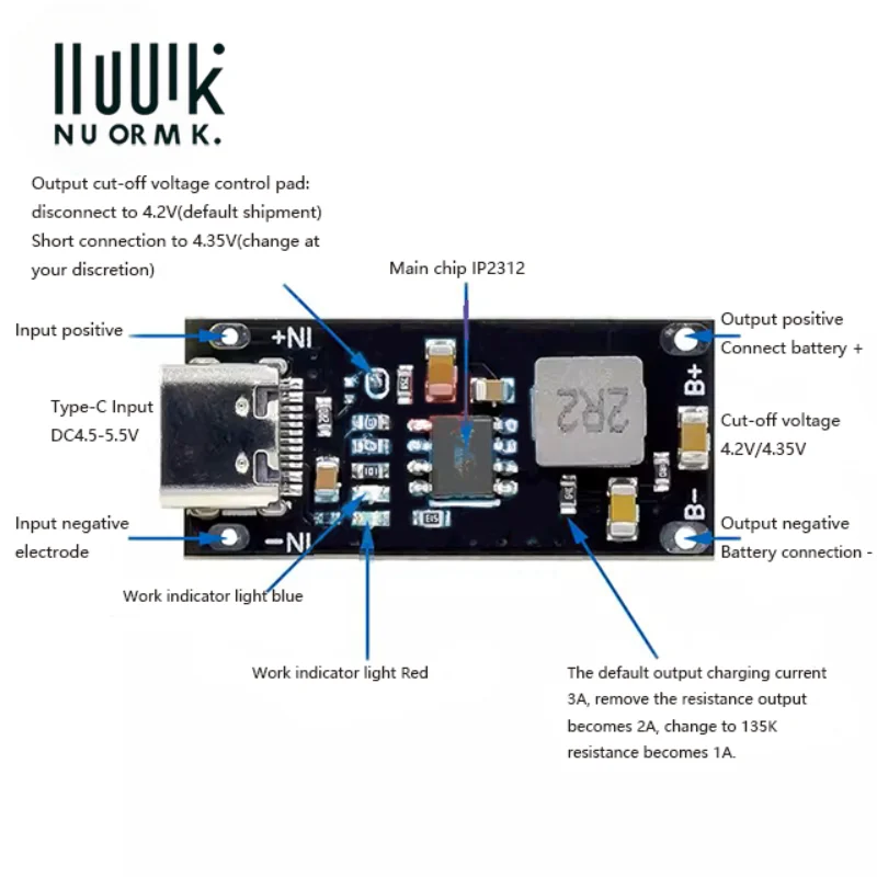 5/10pcs IP2312 Polymer Ternary Lithium Battery Fast Charging Board 3A 5V to 4.2V 4.35V Type C