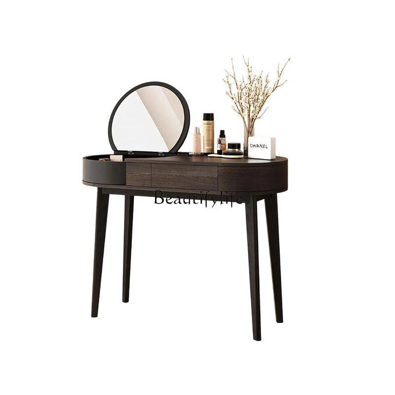 

Italian light luxury solid wood dresser small apartment makeup table modern simple dressing cabinet