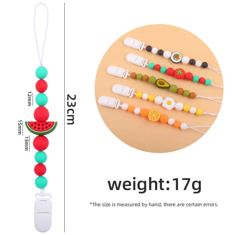 Cartoon Fruit Watermelon Silicone Teether Pendant Beaded Pacifier Clip Chain Baby Boy Girl Dummy Feeding Clip Soother Chain Gift image 6