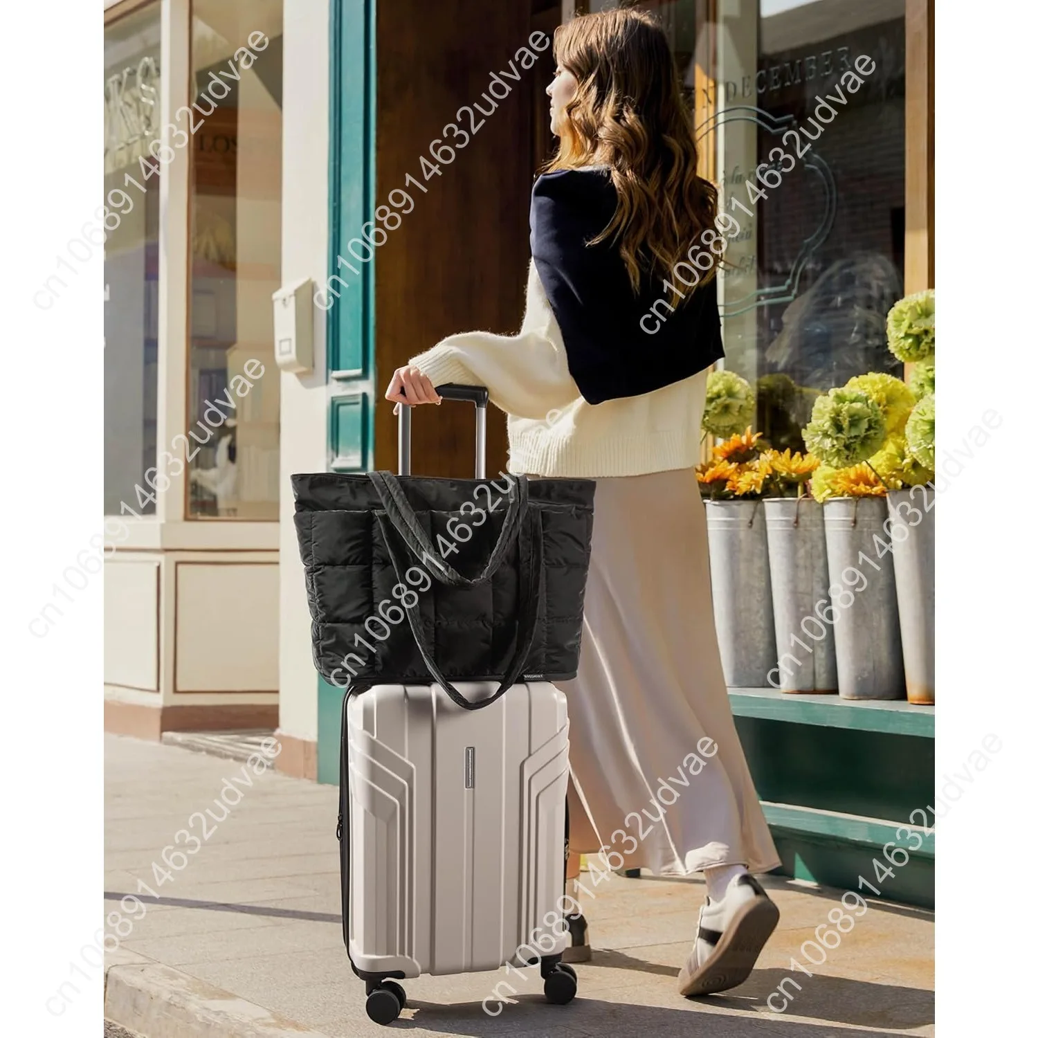 BAGSMART Expandable Tote Bag for Women, Puffer Work Tote Water-Resistant Quilted, Nurse and Carry-On Travel Gym Bag