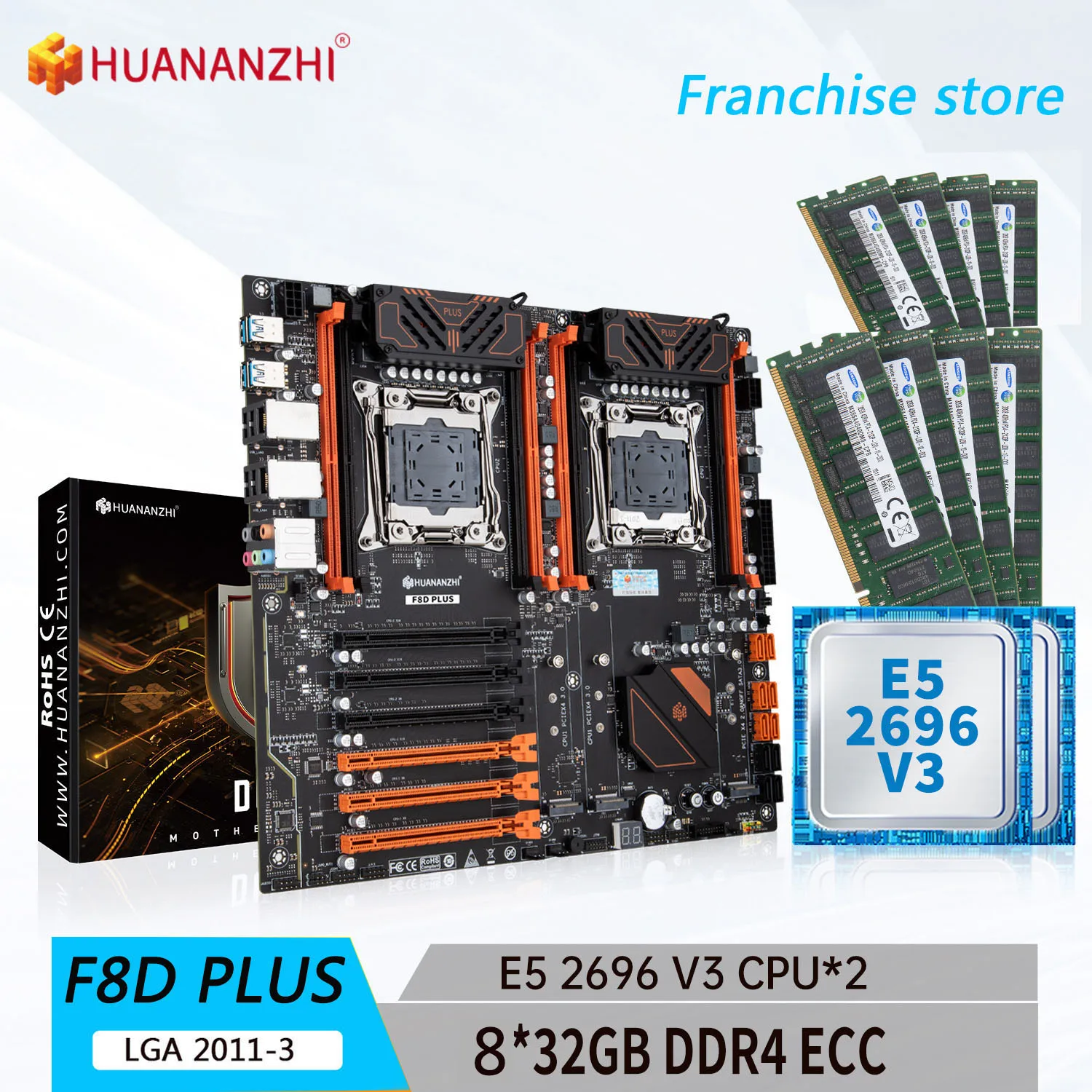 

HUANANZHI-placa base X99 F8D PLUS LGA 2011-3 XEON X99 con Intel E5 2696 V3 * 2 con 8x32G DDR4 RECC, kit combinado de memoria