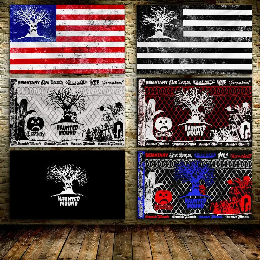 H-Haunted MoundS Flags 3x5 Ft custom Banner for Garage Door room decor Wall Out Decoration With Metal buckle
