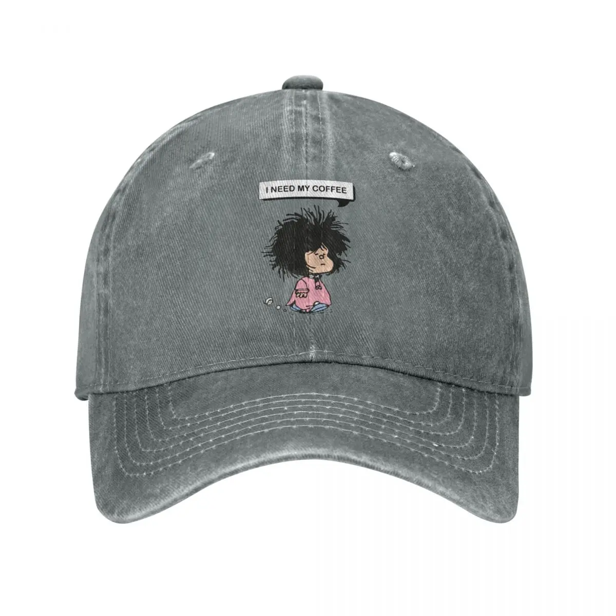 Vintage Tousled Mafalda That Needs Coffee Baseball Cap Denim Sun Cap Quino Comic Outdoor Workouts Unstructured Soft Caps Hat