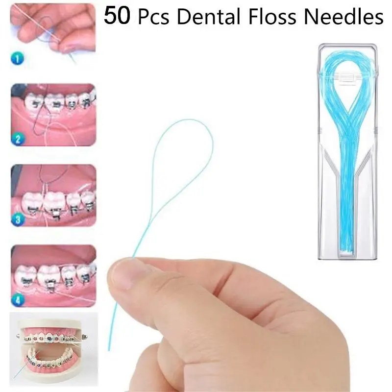 50Pcs Dental Floss Threader Braces Guide Wire Oral Cleaning Tool Teeth Bridge Crown Daily Care