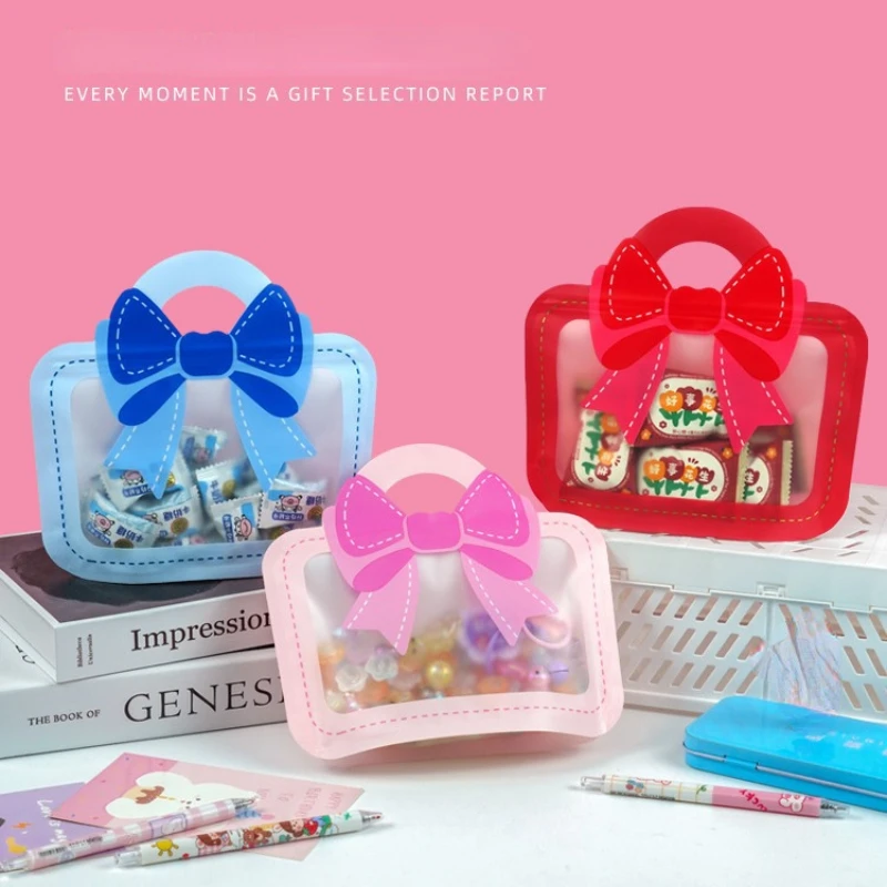 5/10/20Pcs Bow Snack Packaging Bag Portable Design Cosmetics Candy Small Items Storage Self Seals Cartoon Bow Portable Gift Bag