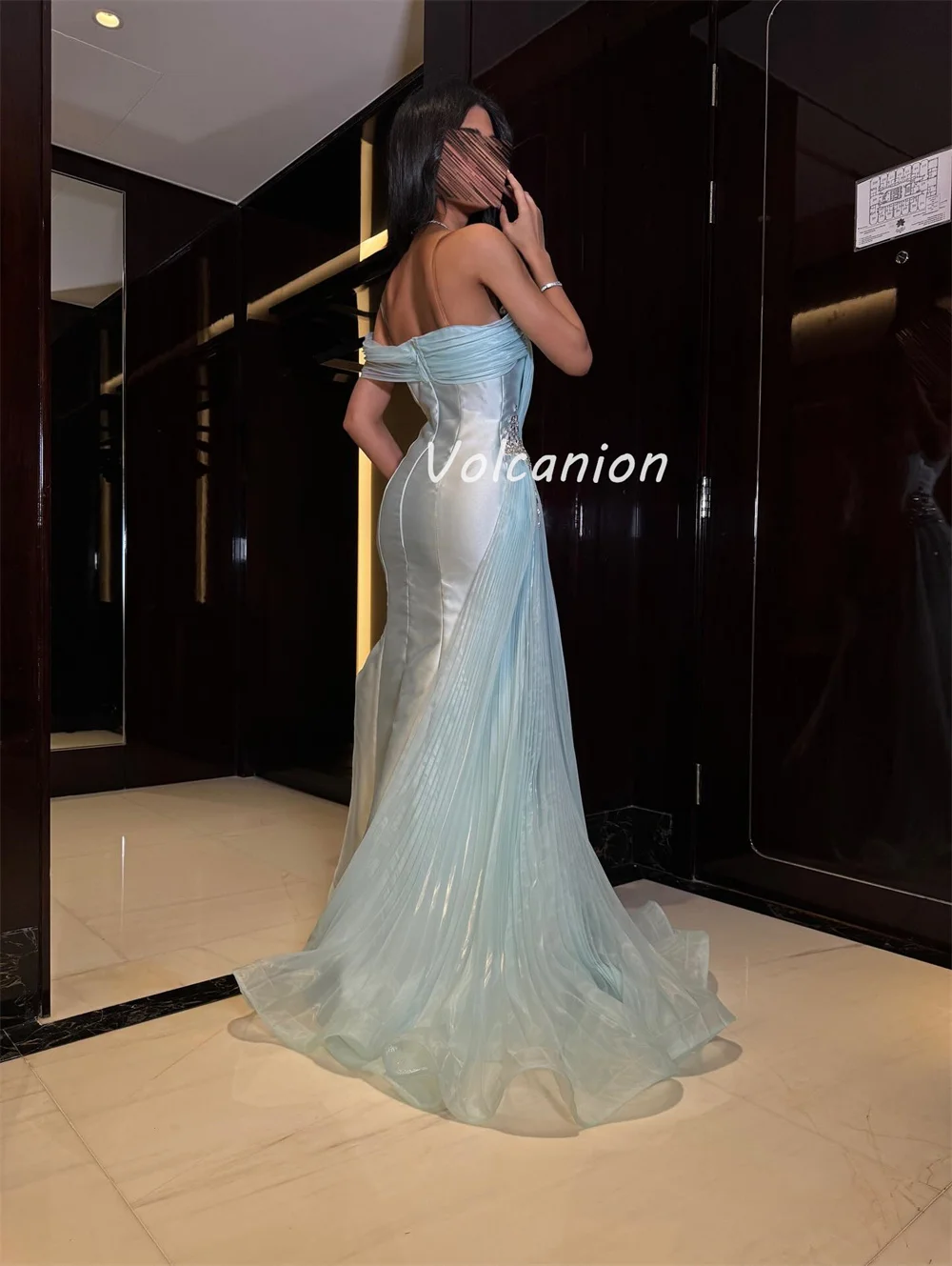 Customized Exquisite Fashion Charmeuse Rhinestone Beading Mermaid Off-the-shoulder Long Dresses Bespoke Occasion Dresses Elegant