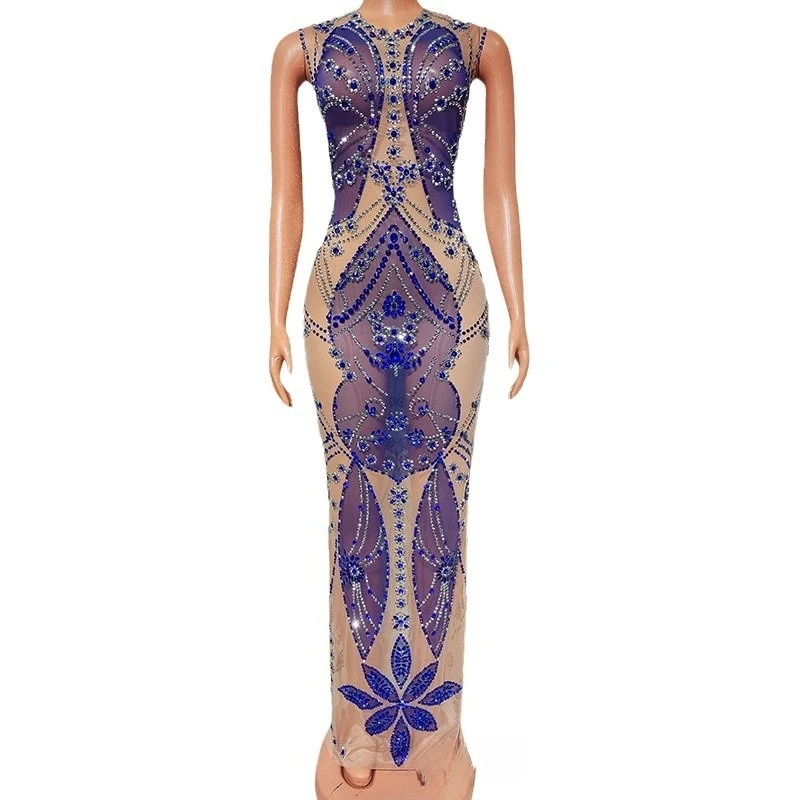 

Fake Meat Mesh Elegant Drape Dress Adult Model Catwalk Trendy Clothes Annual Meeting Evening Dress Vestidos De Fiesta Graduación