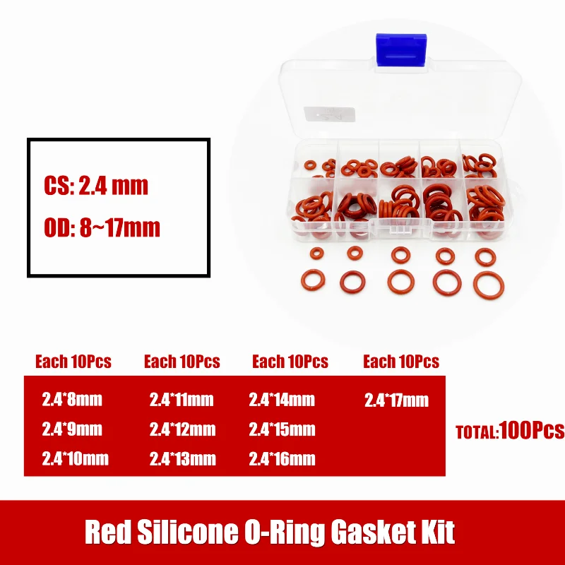 O-Ring in Silicone rosso spessore 1.5/2/2.4/3.1mm Kit guarnizioni per rondella di tenuta VMQ con isolamento ad alta temperatura resistente all'olio impermeabile