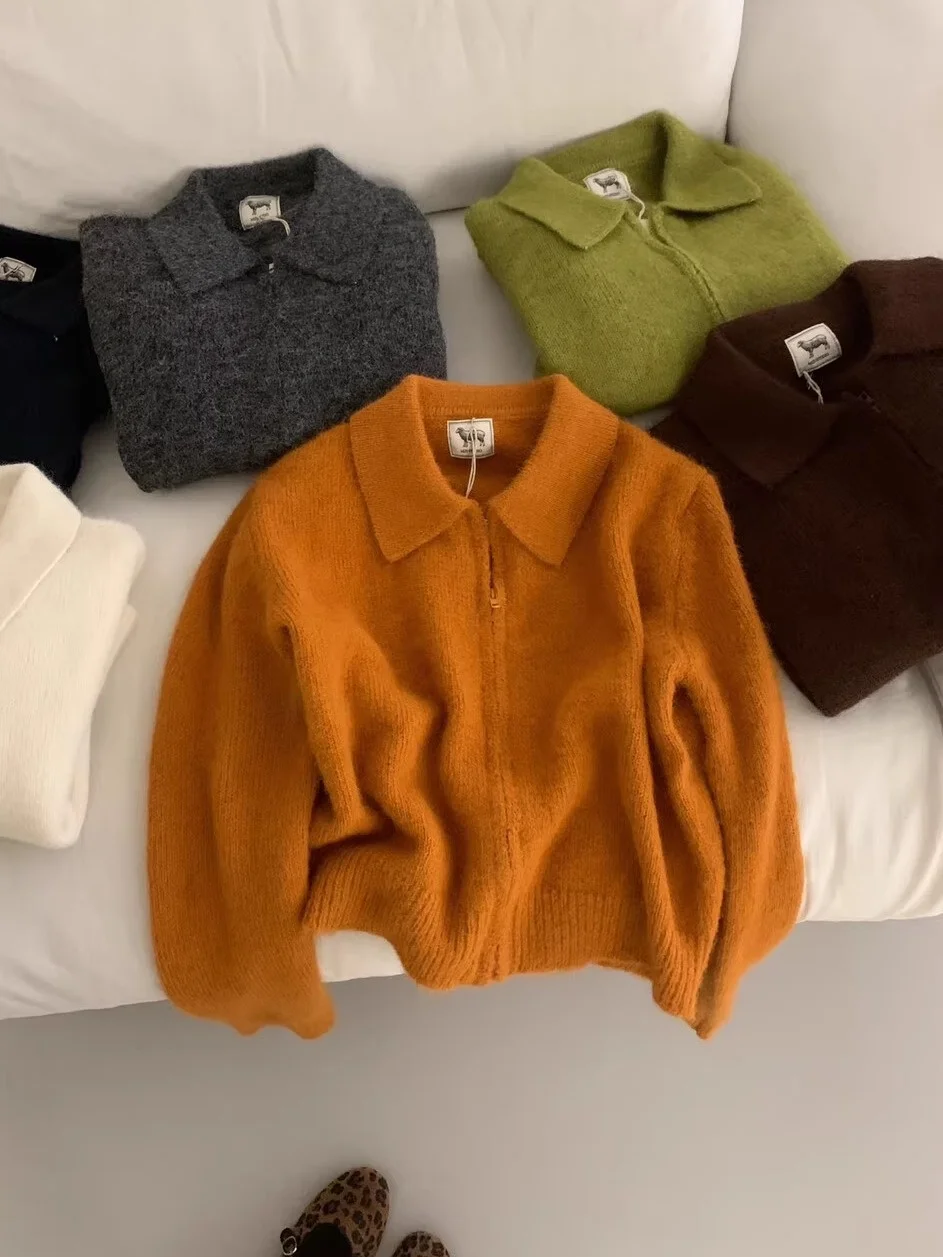 

Dongda Gate Autumn New Design Zipper Collar Knitted Sweater Women Loose Slimming Versatile Sweater Top Simple Sle Medium Th...