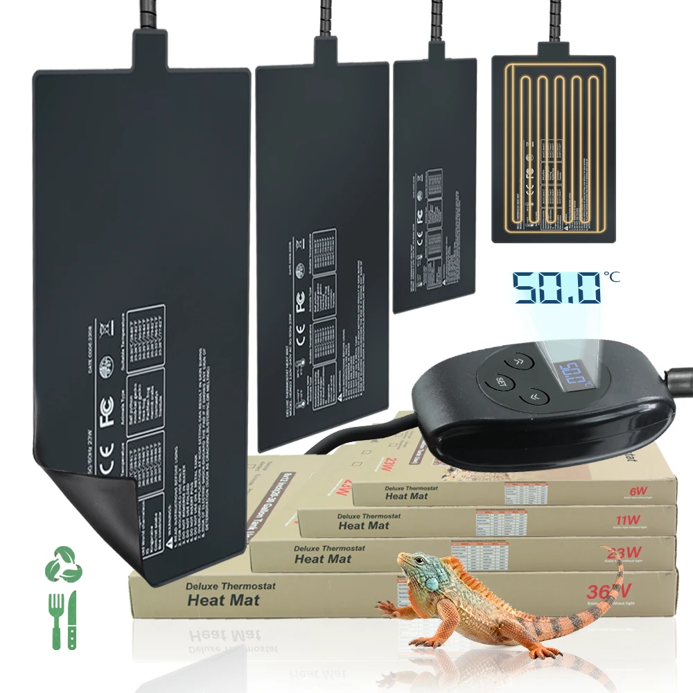 Estera calefactora para reptiles con Control de cable inteligente, controlador termostático Digital impermeable para Germinación de semillas de plantas, UE/EE. UU./Reino Unido, 6-36W
