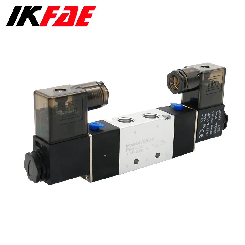 Solenoid valve 4v220-08 Double headed Double control 5 Way 2 Position Power down hold Pneumatic directional valve