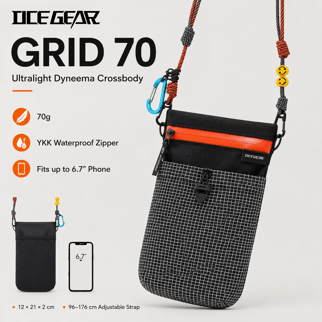 

Dyneema Waterproof Phone Bag YKK Zipper Ultralight 75g Hiking Crossbody Pouch Anti-tear Shoulder Sacoche Bag for Men Women
