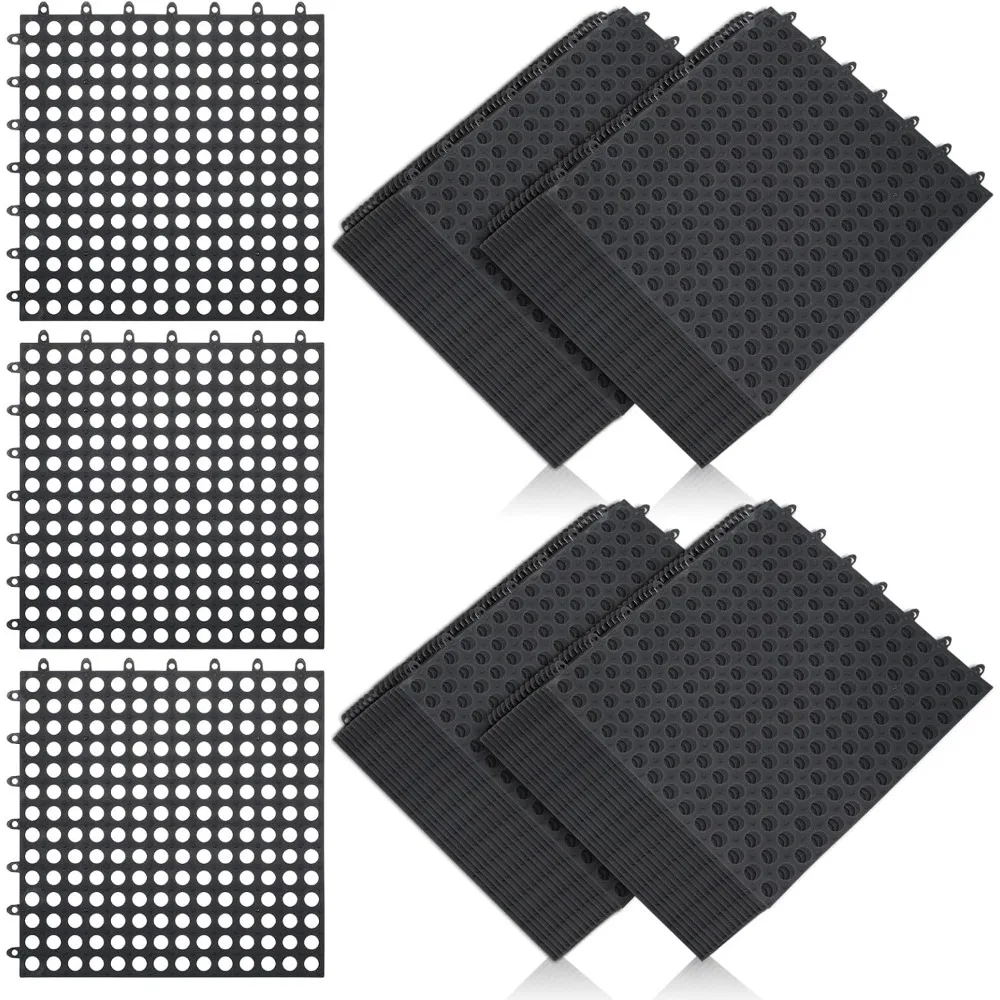 

Fifty 11x11 Inch Interlocking Drainage Tiles with Drain Holes Non Slip Soft Floor Mats for Bathroom Patio Pool Deck Black