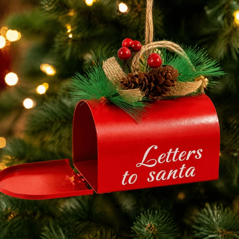 Traditional Antique Style Christmas Pendant Iron Letters To Santa Claus Red Mailbox Ornament Xmas Tree Hanging Decor Party Decor